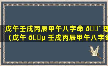 戊午壬戌丙辰甲午八字命 🐴 理（戊午 🌵 壬戌丙辰甲午八字命理详解）